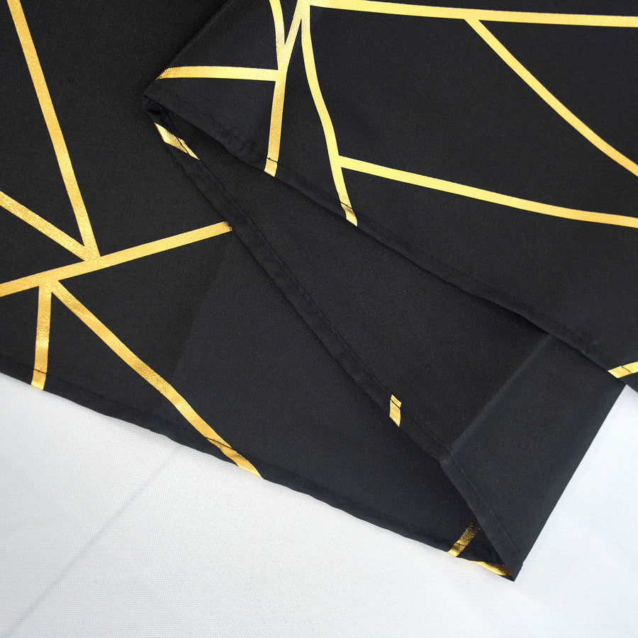 54inch x 54inch Black Polyester Square Overlay With Gold Foil Geometric Pattern