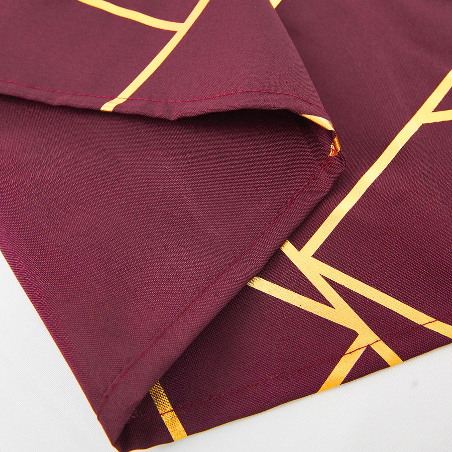 54inch x 54inch Burgundy Polyester Square Overlay With Gold Foil Geometric Pattern