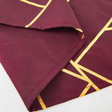 54inch x 54inch Burgundy Polyester Square Tablecloth With Gold Foil Geometric Pattern
