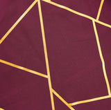 54inch x 54inch Burgundy Polyester Square Overlay With Gold Foil Geometric Pattern#whtbkgd