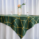 54inch x54inch Hunter Emerald Green Polyester Square Tablecloth With Gold Foil Geometric Pattern