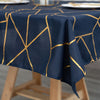 54inch x 54inch Navy Blue Polyester Square Tablecloth With Gold Foil Geometric Pattern