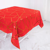 54inch x 54inch Red Polyester Square Tablecloth With Gold Foil Geometric Pattern