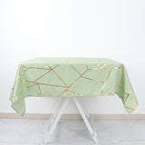 54inch x 54inch Sage Green Polyester Square Tablecloth With Gold Foil Geometric Pattern