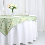 54inch x 54inch Sage Green Polyester Square Overlay With Gold Foil Geometric Pattern