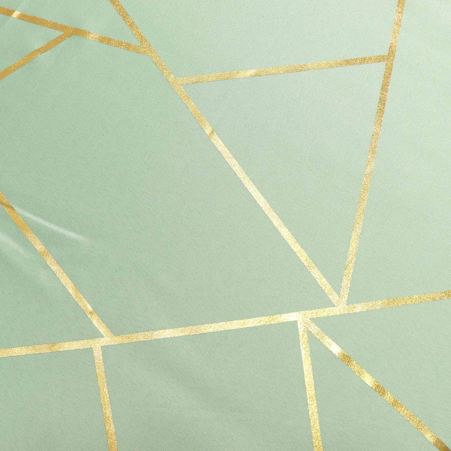 54inch x 54inch Sage Green Polyester Square Tablecloth With Gold Foil Geometric Pattern#whtbkgd