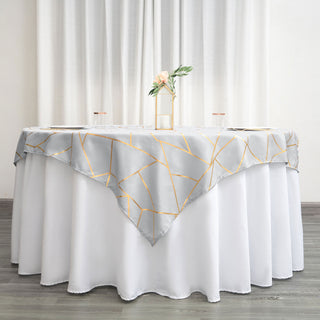 Add Elegance to Your Table with the Silver Seamless Polyester Square Overlay
