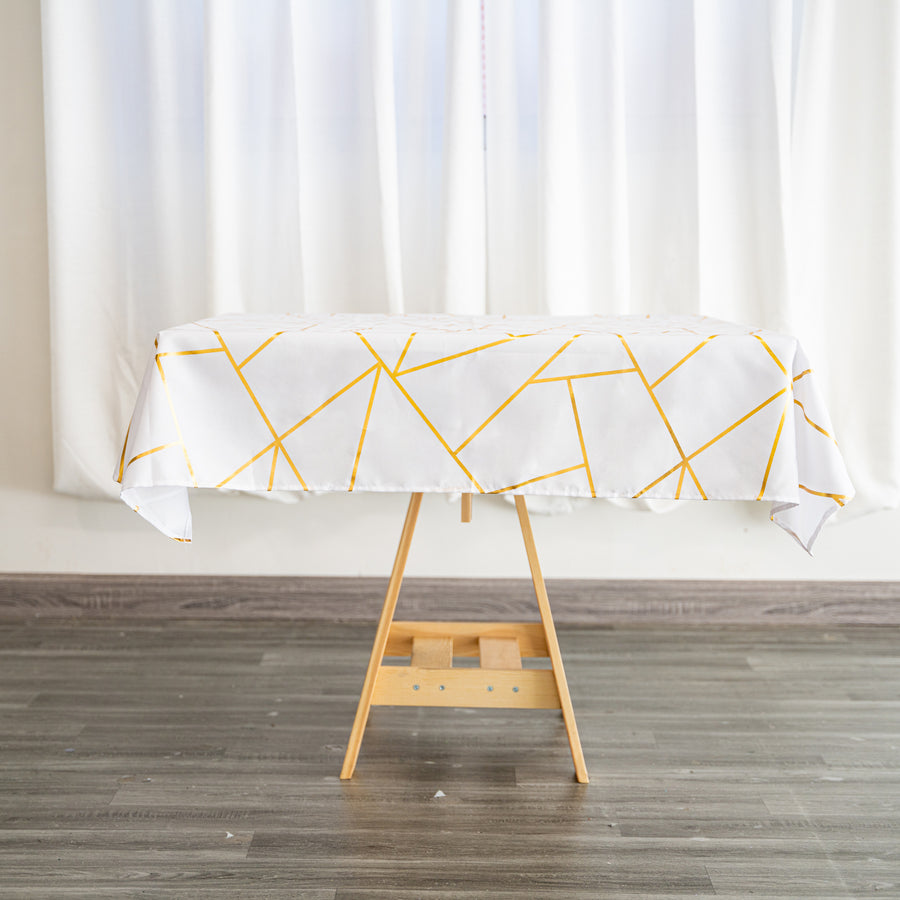 54x54 inches White Polyester Square Overlay With Gold Foil Geometric Pattern