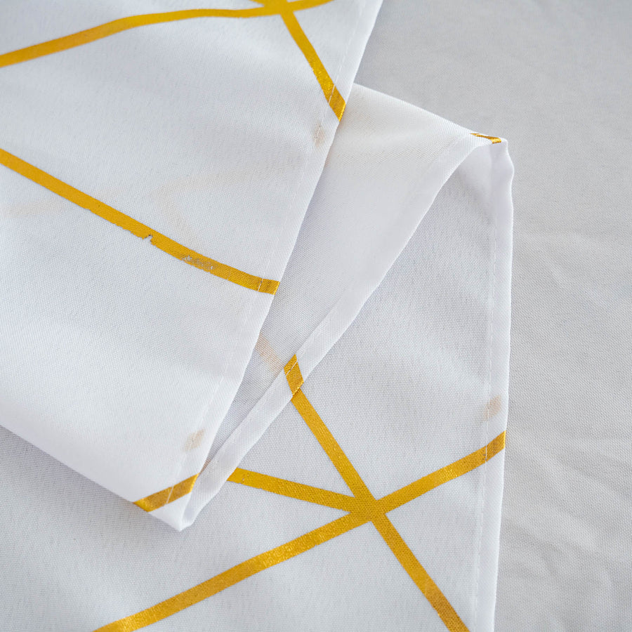 54x54 inch White Polyester Square Tablecloth With Gold Foil Geometric Pattern