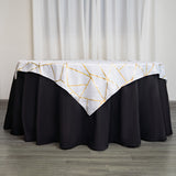 Elegant White Square Table Overlay with Gold Foil Geometric Pattern