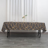 60inch x 102inch Charcoal Gray Rectangle Polyester Tablecloth With Gold Foil Geometric Pattern