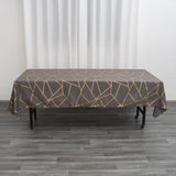 60inch x 102inch Charcoal Gray Rectangle Polyester Tablecloth With Gold Foil Geometric Pattern