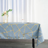 60inch x 102inch Dusty Blue Rectangle Polyester Tablecloth With Gold Foil Geometric Pattern