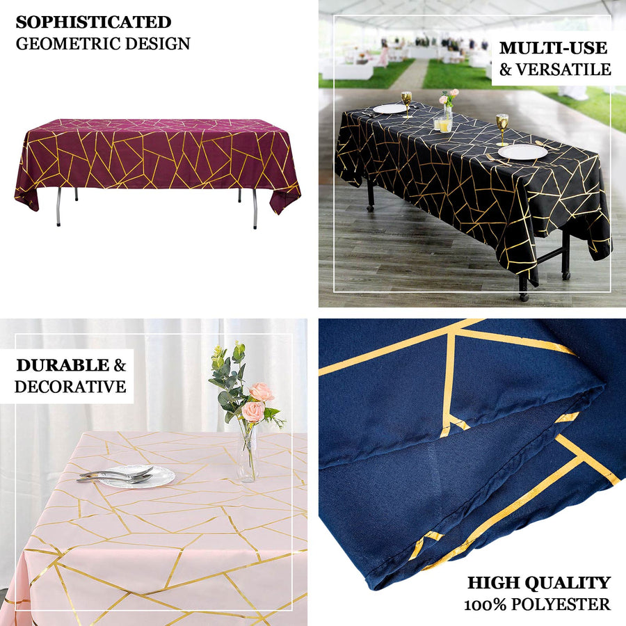 60x102 inch Black Polyester Rectangular Tablecloth With Gold Foil Geometric Pattern