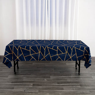 Navy Blue Polyester Tablecloth with Gold Foil Geometric Pattern