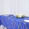 60Inchx102Inch Royal Blue Rectangle Polyester Tablecloth With Gold Foil Geometric Pattern