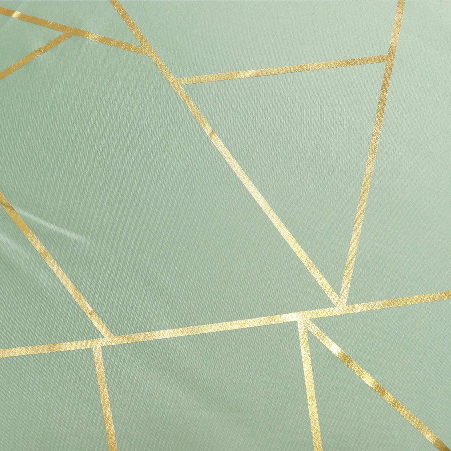 60Inchx102Inch Sage Green Rectangle Polyester Tablecloth With Gold Foil Geometric Pattern#whtbkgd