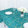 60x102inch Teal Rectangle Polyester Tablecloth With Gold Foil Geometric Pattern
