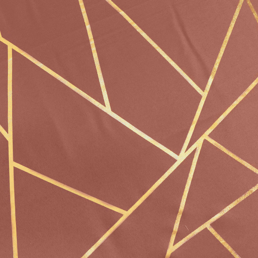 Terracotta (Rust) Seamless Rectangle Polyester Tablecloth Gold Foil Geometric Pattern#whtbkgd