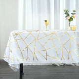 60x102 inch White Polyester Rectangular Tablecloth With Gold Foil Geometric Pattern