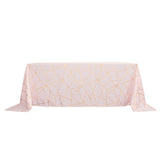 90inch x 132inch Blush/Rose Gold Rectangle Polyester Tablecloth With Gold Foil Geometric Pattern