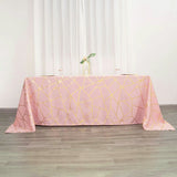 90inch x 132inch Dusty Rose Rectangle Polyester Tablecloth With Gold Foil Geometric Pattern