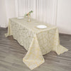 90inch x 132inch Beige Rectangle Polyester Tablecloth With Gold Foil Geometric Pattern