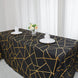 90inch x 132inch Black Rectangle Polyester Tablecloth With Gold Foil Geometric Pattern