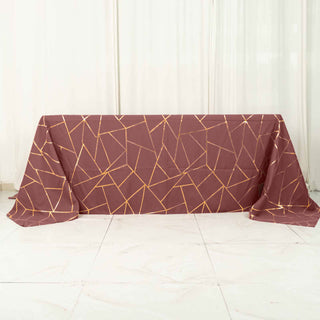 Cinnamon Rose Polyester Tablecloth with Gold Foil Geometric Pattern