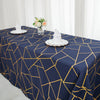 90inch x 132inch Navy Blue Rectangle Polyester Tablecloth With Gold Foil Geometric Pattern