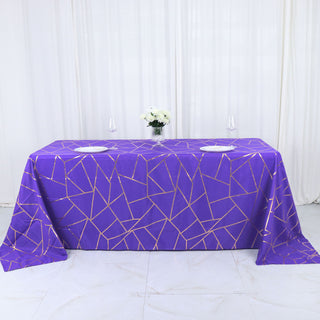 Elegant Purple Tablecloth with Gold Foil Geometric Pattern