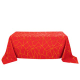 90inch x 132inch Red Rectangle Polyester Tablecloth With Gold Foil Geometric Pattern