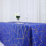 90Inchx132Inch Royal Blue Rectangle Polyester Tablecloth With Gold Foil Geometric Pattern
