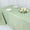90Inchx132Inch Sage Green Rectangle Polyester Tablecloth With Gold Foil Geometric Pattern