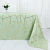 90Inchx132Inch Sage Green Rectangle Polyester Tablecloth With Gold Foil Geometric Pattern