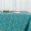 90x132Inch Teal Rectangle Polyester Tablecloth With Gold Foil Geometric Pattern