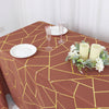 90Inchx132Inch Terracotta Rectangle Polyester Tablecloth With Gold Foil Geometric Pattern