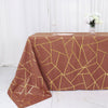 90Inchx132Inch Terracotta Rectangle Polyester Tablecloth With Gold Foil Geometric Pattern