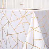 90inch x 132inch White Rectangle Polyester Tablecloth With Gold Foil Geometric Pattern