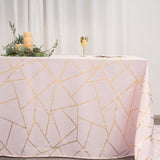 90inch x 156inch Blush/Rose Gold Rectangle Polyester Tablecloth With Gold Foil Geometric Pattern