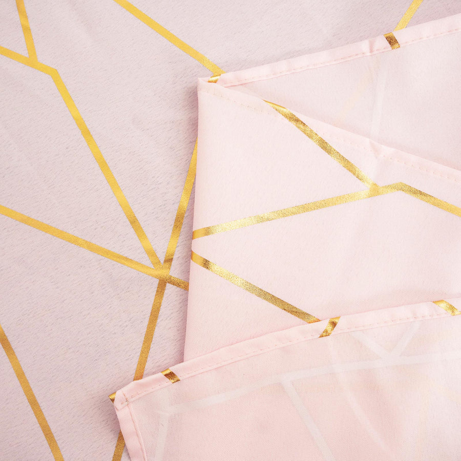 90inch x 156inch Blush/Rose Gold Rectangle Polyester Tablecloth With Gold Foil Geometric Pattern