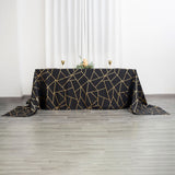 90inch x 156inch Black Rectangle Polyester Tablecloth With Gold Foil Geometric Pattern