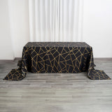 90inch x 156inch Black Rectangle Polyester Tablecloth With Gold Foil Geometric Pattern