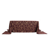 90inch x 156inch Burgundy Rectangle Polyester Tablecloth With Gold Foil Geometric Pattern