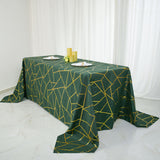 90inch x 156inch Hunter Emerald Green Rectangle Polyester Tablecloth Gold Foil Geometric Pattern