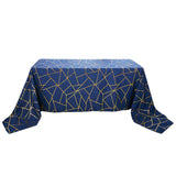 90inch x 156inch Navy Blue Rectangle Polyester Tablecloth With Gold Foil Geometric Pattern