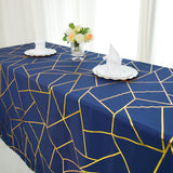 90inch x 156inch Navy Blue Rectangle Polyester Tablecloth With Gold Foil Geometric Pattern