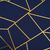 90inch x 156inch Navy Blue Rectangle Polyester Tablecloth With Gold Foil Geometric Pattern#whtbkgd