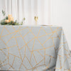 90inch x 156inch Silver Rectangle Polyester Tablecloth With Gold Foil Geometric Pattern