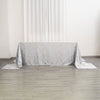 90inch x 156inch Silver Rectangle Polyester Tablecloth With Gold Foil Geometric Pattern